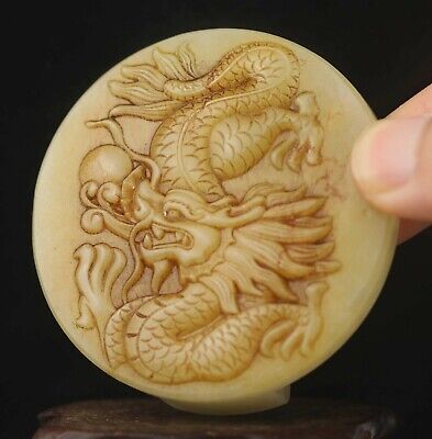 Chinese Old Natural Hetian Jade Hand-carved Statue Dragon Pendant 2.4 Inch • 35.05$