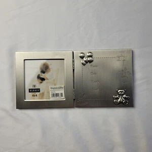 Vintage 90s Burnes Engravable Picture Frame 4x4 New Baby Hinged Standing Hanging - Picture 1 of 24