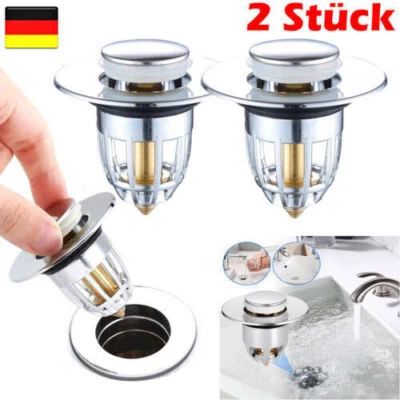 1-2 Stü Ablauf Garnitur Abfluss Stopfen Waschbecken POP UP Stöpsel Filter Sieb - Bild 1 von 4