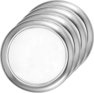 4 Pack 10 Inch Stainless Steel round Plate Camping Metal Dinner Dish Plates - Picture 1 of 6