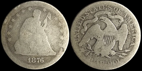 1876 25C Seated Liberty Silver Quarter Dollar Cover