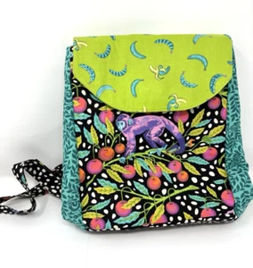 Artisan Made Quilted Expandable Backpack, Monkey Jungle Theme, Multicolored NEW - Picture 1 of 4