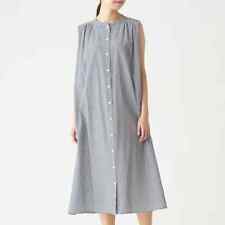 MUJI 100% Organic Cotton Sleeveless Dress Dark Gray Stripe FedEx