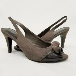 NEW East 5th Taupe Elastic Slingback Peep Toe High Heels Pumps Size 9M - Picture 1 of 7