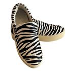 J/SLIDES Black + White Zebra Print Calf Hair Upper Platform Slip-On Sneakers 8.5