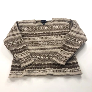 Maglione Patagonia vintage vintage donna lana LG collo scoop boxy Fair Isle marrone - Foto 1 di 10