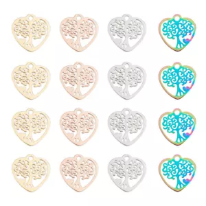 16pcs filigree TREE OF LIFE heart charms - 15mm stainless steel pendants mix - Picture 1 of 3