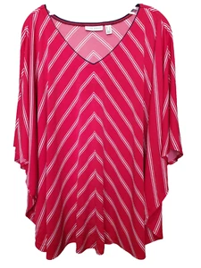 Susan Graver Red Striped LiquidKnit V-Neck Scarf Top Bat Wing Sleeves Size Large - Picture 1 of 4
