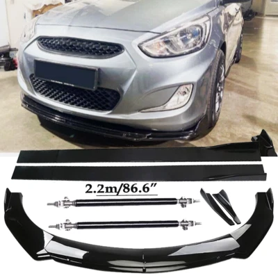 Front Bumper Lip Spoiler Side Skirts Rear Glossy Black For Hyundai Accent S - Image 1 of 4
