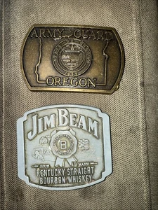 2 Vintage Belt Buckles Jim Beam & Army Guard of Oregon. Look! - Picture 1 of 5