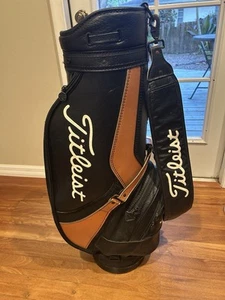 Titleist Midsize Staff Golftasche 6-fach schwarz mit braunem Leder Vintage Cart LESEN - Bild 1 von 8