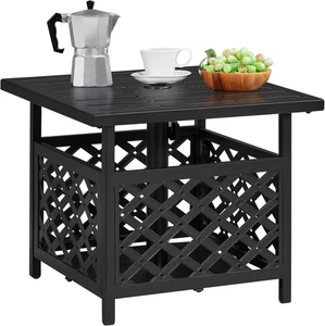 Outdoor Side Table with Umbrella Hole, Outdoor Table Base Metal Patio Side Table - Picture 1 of 12