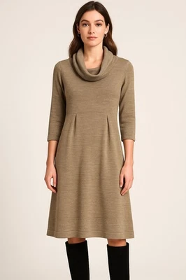 ALYX вязаный свитер платье M серо-коричневый капот шеи 3/4 рукав галстук пояс - Изображение 1 из 4