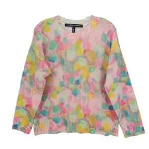 AQUA x KERRI ROSENTHAL 100% Cashmere Printed Sweater Colorful Watercolor SMALL - Picture 1 of 6