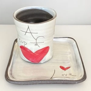 Zpots Coffee Mug & Tray/Plate Set ~ "A CUP OF ❤️ (Love)" ~ Z Pots Studio Pottery - Picture 1 of 20