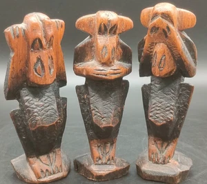 Vintage Handcarved Wooden Chimps Set – See No Evil, Hear No Evil, Speak No Evil - Picture 1 of 7