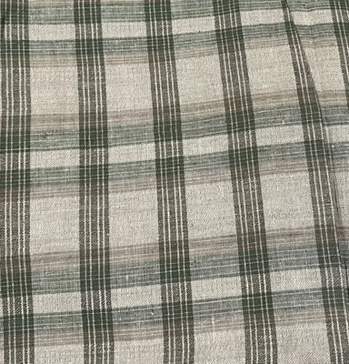 Xadrez verde natural tecido 100% linho 60” largura vendido por jarda - Imagem 1 de 2