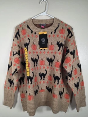 Suéter Vince Camuto Halloween M Nuevo con Etiquetas Tostado Negro Gato Calabaza Otoño Tejido Pullover 🎃 Foto 1 de 4
