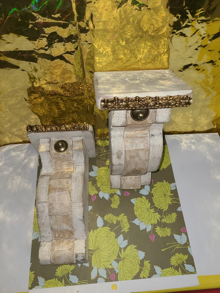 Par de soportes de ménsula de porche Shabby Chic de madera/latón grandes estilo vintage Foto 1 de 4