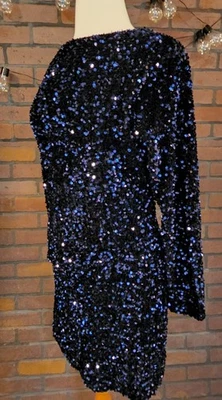 Mini Vestido H&M Conscious Collection Azul Marino Profundo Lentejuelas Espalda Abierta - Nuevo con Etiquetas Foto 1 de 4