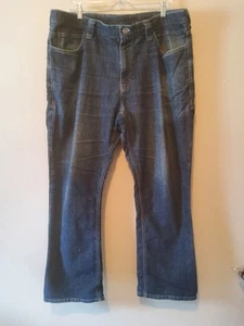 ATLAS 46 Dark Wash Logo Distressed Men's Jeans 40 X 30 Actual 40 X27 Made In USA - Picture 1 of 8