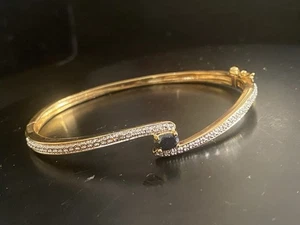 Sterling Silver 925 Gold Vermeil Heart Bangle Bracelet With CZ Stones - China - Picture 1 of 7