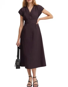 Country Road Poplin Pockets Short Sleeve Midi Dress Size 10 Chocolate Brown - Picture 1 of 13