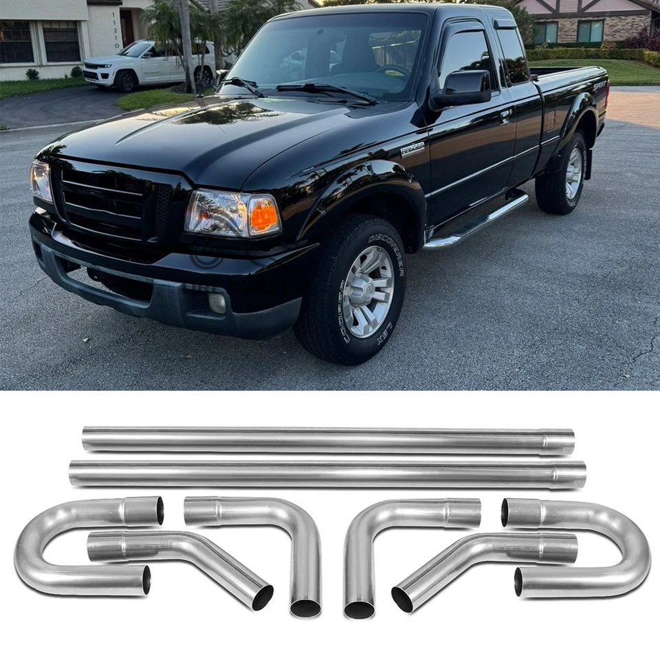 Kit de tubo de escape de mandril de curva recta de acero inoxidable de 2,5" 8 piezas para Ford Ranger Foto 1 de 4