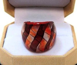 Anillo grueso ámbar naranja suelto a cuadros lámina de plata vidrio soplado a mano talla 7,25 - Imagen 1 de 5