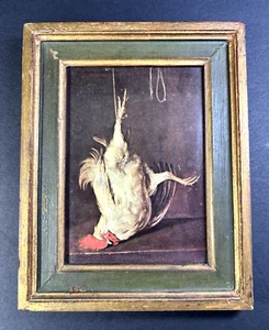 Vintage Framed Image of Fowl Rooster Farm Life 7.5"x 6" Inches Green - Picture 1 of 10