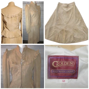 Vtg 70's PIONEER WEAR 12 Golden Collection Tan Suede Leather Blazer 6 & Skirt 6 - Picture 1 of 23