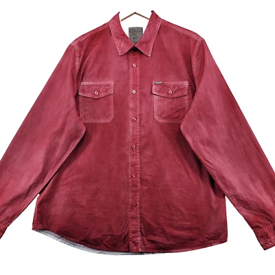 Guess Acid Washed Regular Fit Men's Size XL Solid Red Cotton Casual Shirt - Image 1 of 4
