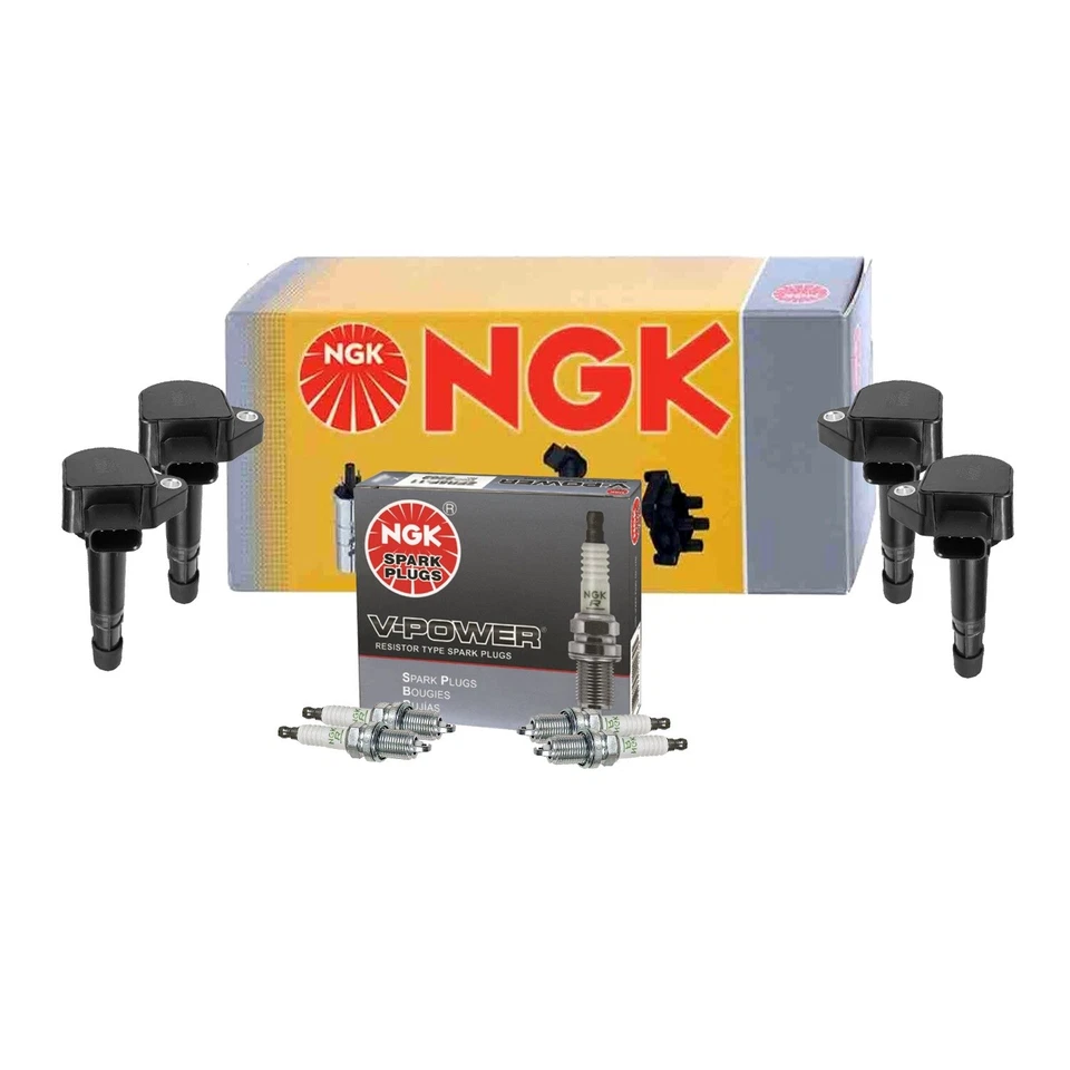 NGK 4 Ignition Coils and 4 V-Power Spark Plugs Kit For Honda Civic 1.7L L4 - Image 1 of 1