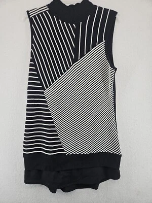 Vestido Suéter Dana Buchman Mujer Talla M Sin Mangas Blanco y Negro Stipes Foto 1 de 4