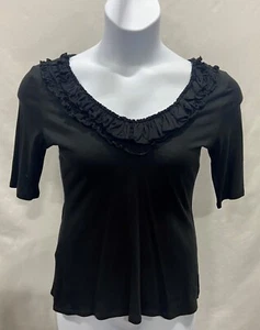 Express ladies M black blouse with ruffle trim. - Picture 1 of 6