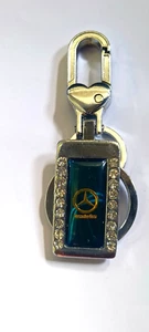 Mercedes Benz car key Medal Logo Silver & Green Solid Metal With Glass Stone - Picture 1 of 6
