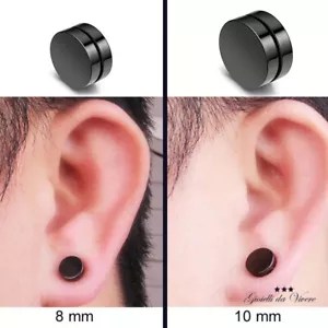 UOMO ORECCHINI MAGNETICI DONNA NESSUN FORO ACCIAIO BAMBINI 8MM NERO 10MM ps - Foto 1 di 8