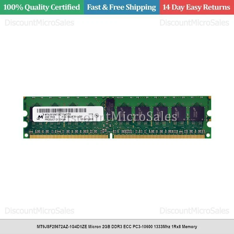 MT9JSF25672AZ-1G4D1ZE Micron 2GB DDR3 ECC PC3-10600 1333Mhz 1Rx8 Memory - Image 1 of 1