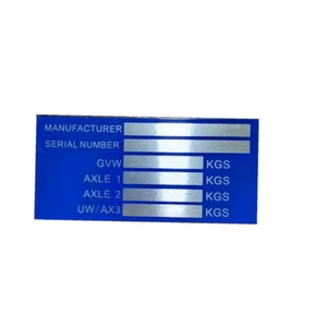 Piastra peso rimorchio VIN-CHASSIS-PLATES vuota doppio ASSE impianto ID blu - Foto 1 di 6