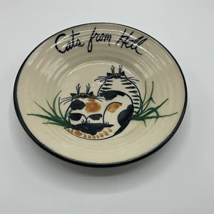 Moonfire Pottery Claire Bill Delffs Cats From Hell Round Hand Painted Bowl Dish - Picture 1 of 6