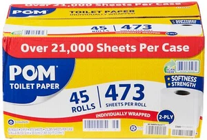 POM Pom Embossed 2-ply Toilet Paper, White, 45 Rolls, 473 Sheets - Picture 1 of 3