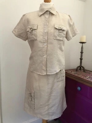 SAO PAULO Skirt Top Set Linen Size 14  Beige Natural Safari Co-ordinates VGC - Image 1 of 4