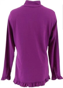 Isaac Mizrahi MEDIUM Mock Neck Knit Grape Purple TUNIC With RUFFLE NEW #390 - Picture 1 of 5