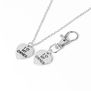 Silver Love My Dog Owner Heart Necklace Keychain Keyring Neck Collar ID TAG - Picture 1 of 3