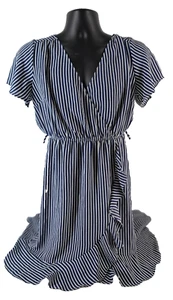 NAIF Womens Dress SIZE L Short Sleeve Ruffles Stripe Multicolor Polyester - Picture 1 of 11