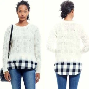 Madewell Wintermix Cableknit Merino Wool Sweater Medium Cream Plaid - Picture 1 of 5