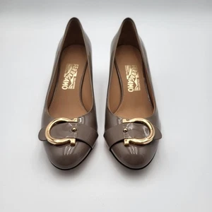 Salvatore Ferragamo Womens Cassia Grey Patent Leather Shoes Size 8.5 New In Box - Picture 1 of 13