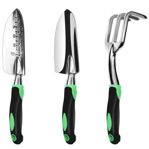 Heavy Duty Gardening Tool Set, 3 Pack Aluminum Kit with Trowels & Rake - Picture 1 of 7