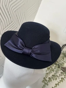 Vintage The British Hat Guild navy blue wool felt wedding races occasion hat - Picture 1 of 8