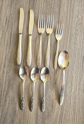 Sears Mid Century Moderno MADERA DALE Floral Acero Inoxidable Cubiertos Varios (9) Foto 1 de 4